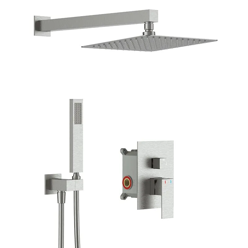 10" Wall Mount Square Shower Systems with Head Shower & Hand Shower Combo Set