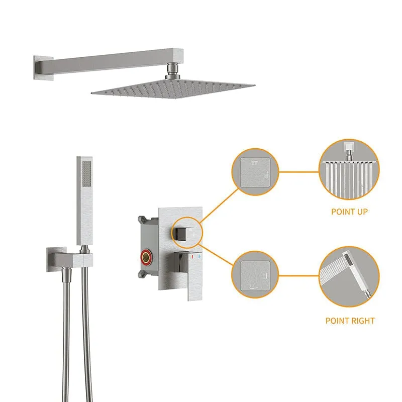 10" Wall Mount Square Shower Systems with Head Shower & Hand Shower Combo Set