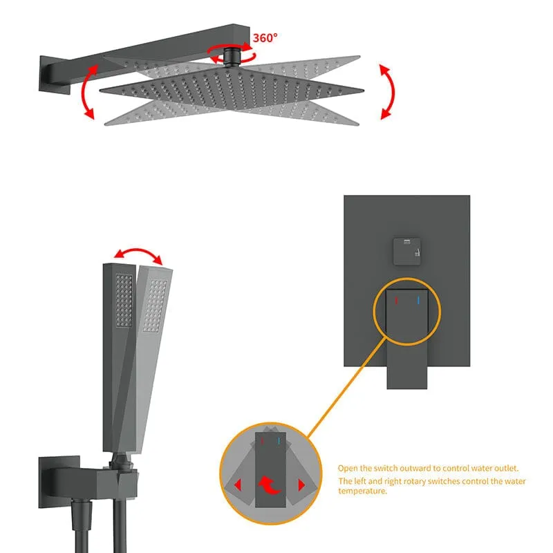 10" Wall Mount Square Shower Systems with Head Shower & Hand Shower Combo Set