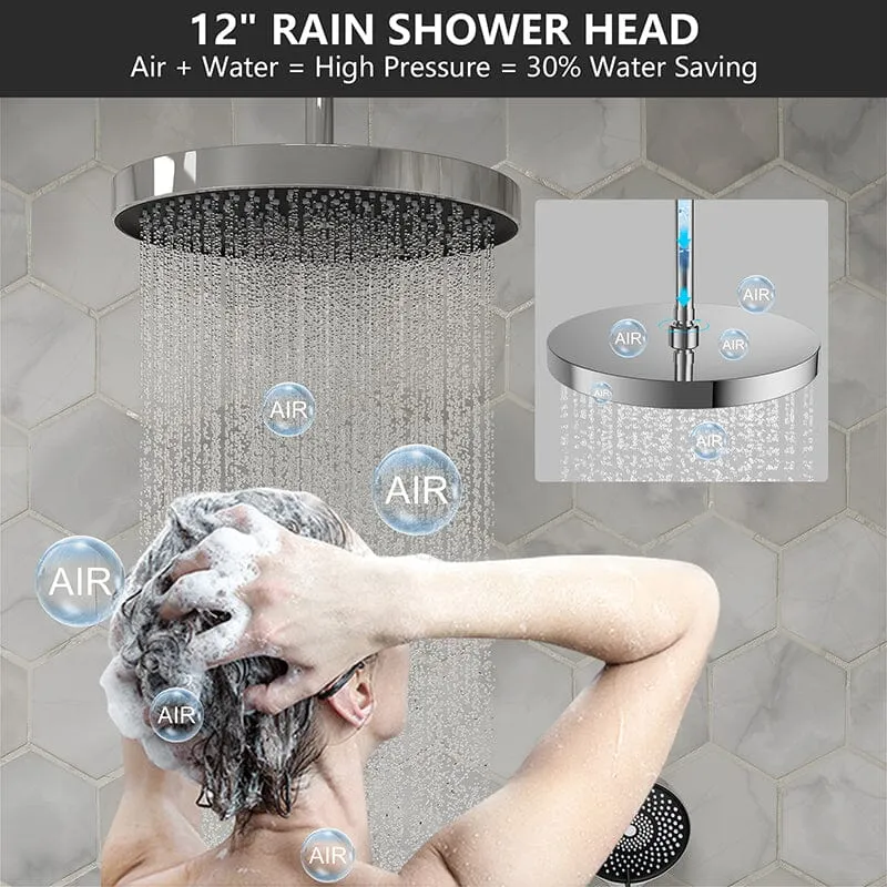 12" Ceiling Mount Round Shower Systems with Head Shower & Hand Shower Combo Set