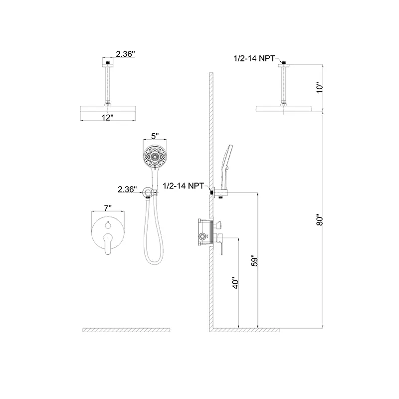 12" Ceiling Mount Round Shower Systems with Head Shower & Hand Shower Combo Set