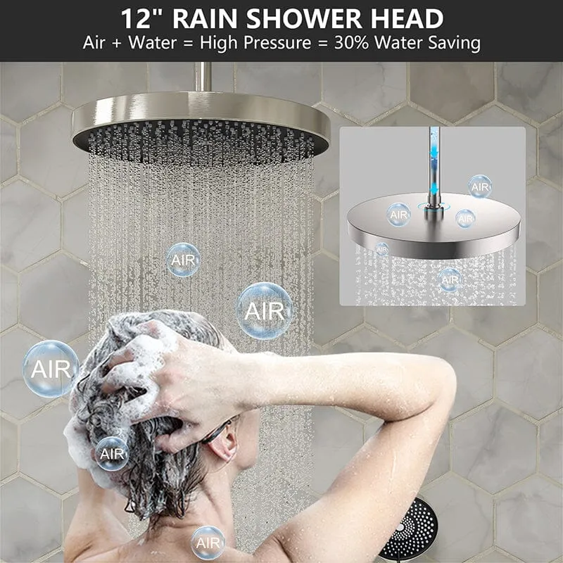 12" Ceiling Mount Round Shower Systems with Head Shower & Hand Shower Combo Set