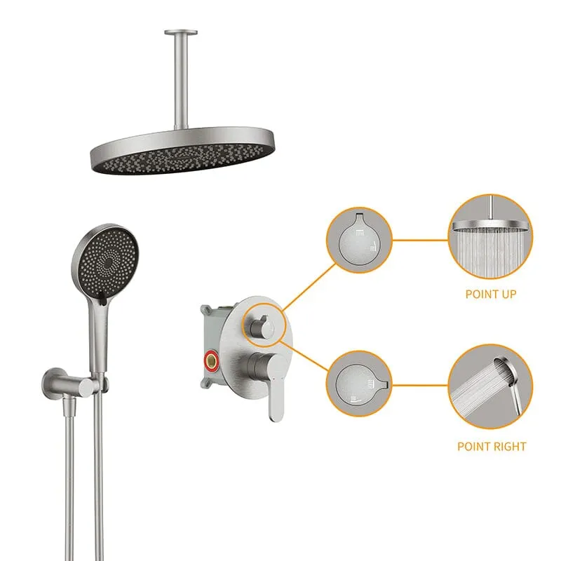 12" Ceiling Mount Round Shower Systems with Head Shower & Hand Shower Combo Set