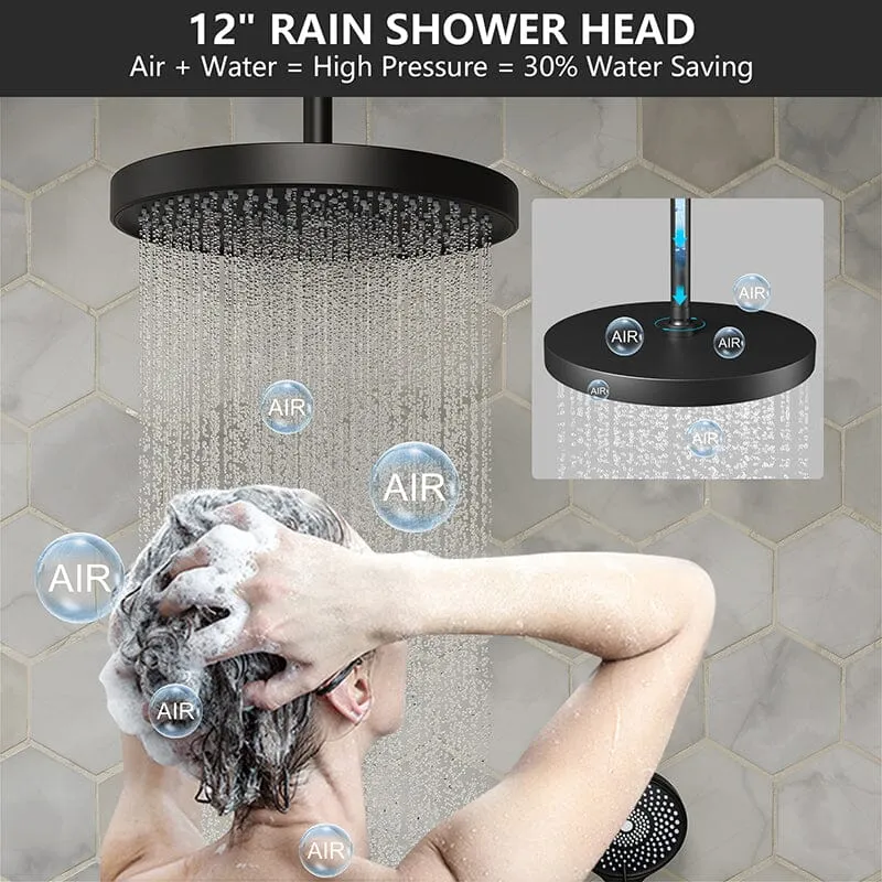 12" Ceiling Mount Round Shower Systems with Head Shower & Hand Shower Combo Set