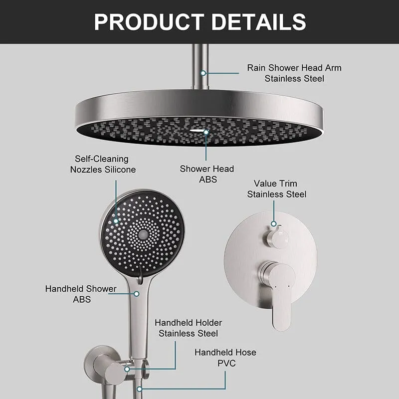 12" Ceiling Mount Round Shower Systems with Head Shower & Hand Shower Combo Set