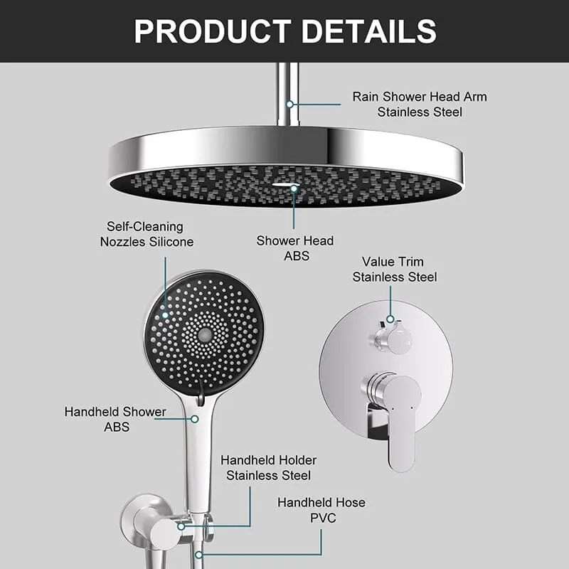 12" Ceiling Mount Round Shower Systems with Head Shower & Hand Shower Combo Set