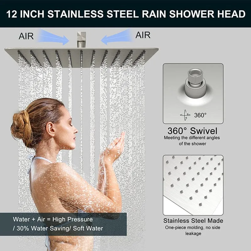 12" Square Shower Set with Hand Shower & Tub Spout Shower Combo Set