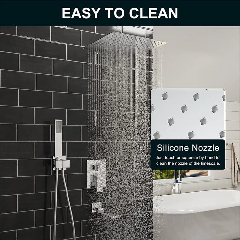 12" Square Shower Set with Hand Shower & Tub Spout Shower Combo Set