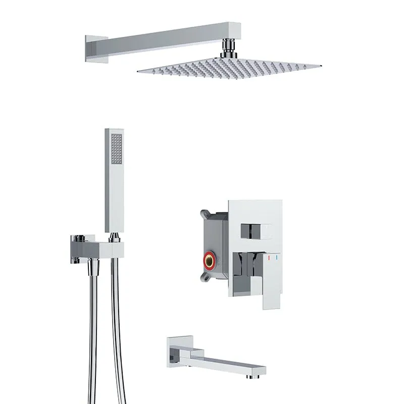 12" Square Shower Set with Hand Shower & Tub Spout Shower Combo Set