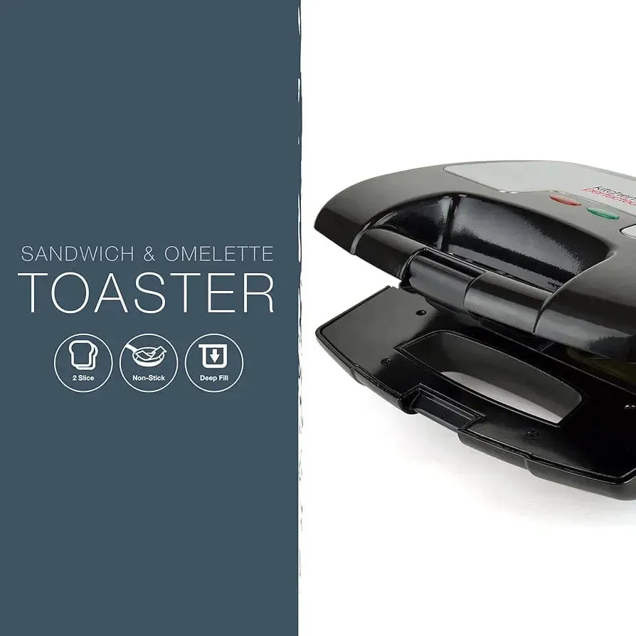 2 Slice Sandwich & Omelette Maker - Non-Stick - Portable - E2615BK - Black Steel