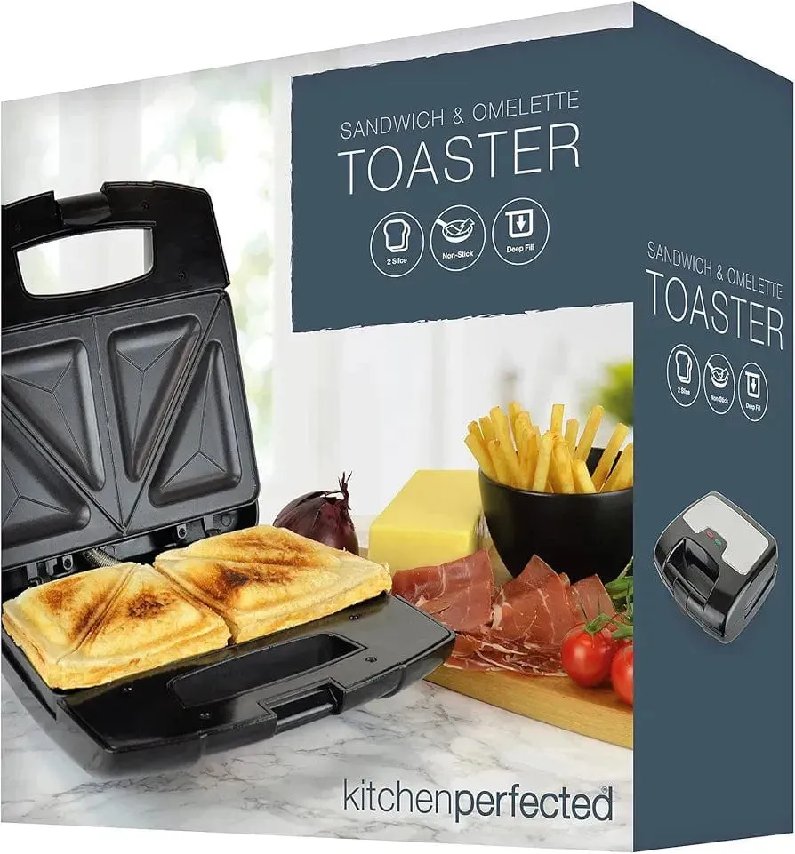 2 Slice Sandwich & Omelette Maker - Non-Stick - Portable - E2615BK - Black Steel