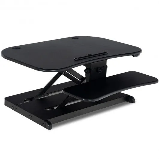 2-Tier Sit to Stand Desk with Keyboard Tray Deck-Black