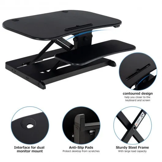 2-Tier Sit to Stand Desk with Keyboard Tray Deck-Black