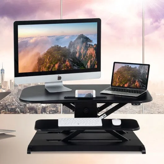 2-Tier Sit to Stand Desk with Keyboard Tray Deck-Black