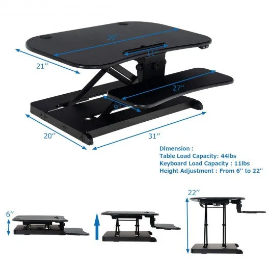 2-Tier Sit to Stand Desk with Keyboard Tray Deck-Black