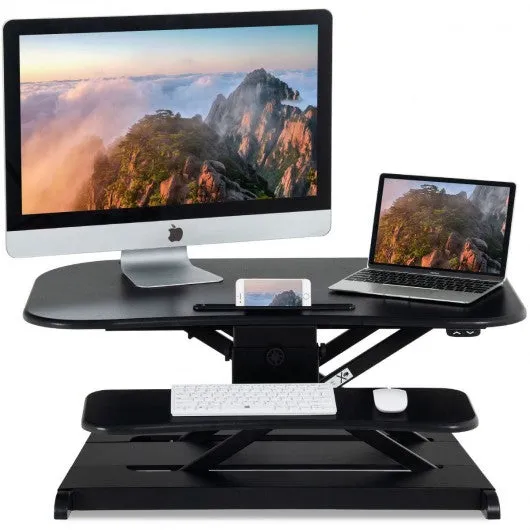 2-Tier Sit to Stand Desk with Keyboard Tray Deck-Black