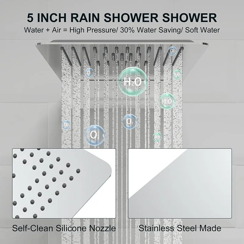 23'' Wall Mounted Waterfall Rain Shower System With 3 Body Sprays & Hand Shower