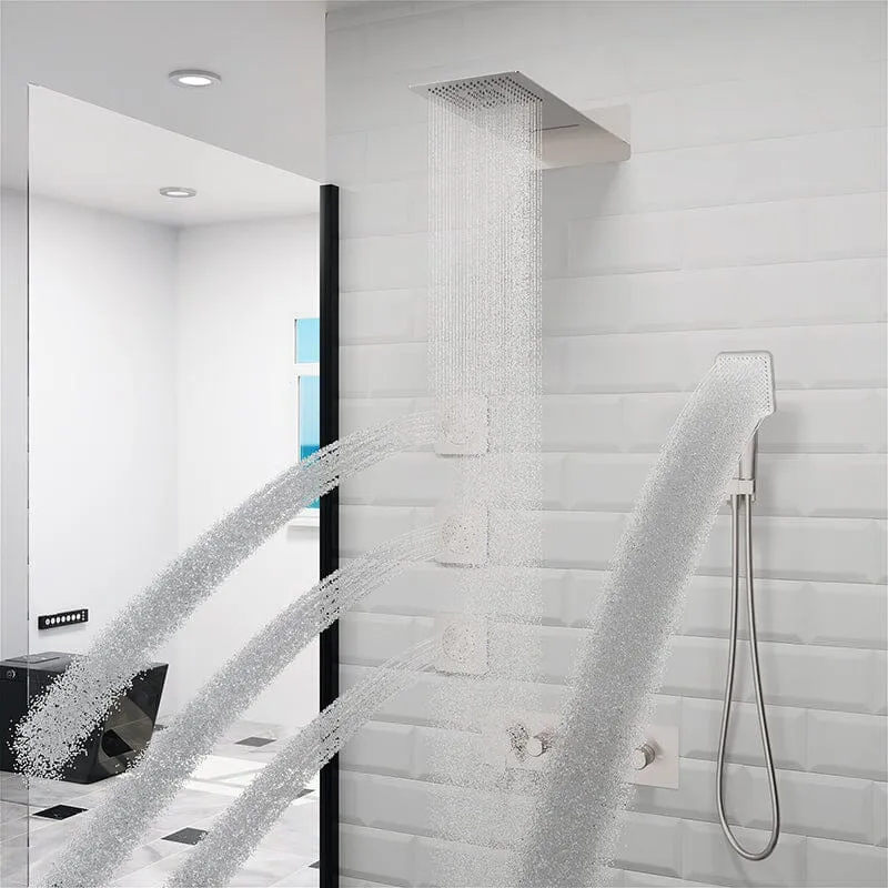 23'' Wall Mounted Waterfall Rain Shower System With 3 Body Sprays & Hand Shower