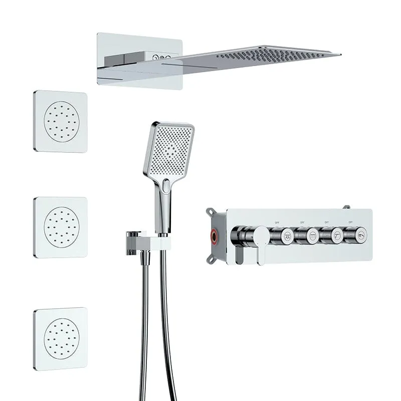 23'' Wall Mounted Waterfall Rain Shower System With 3 Body Sprays & Hand Shower