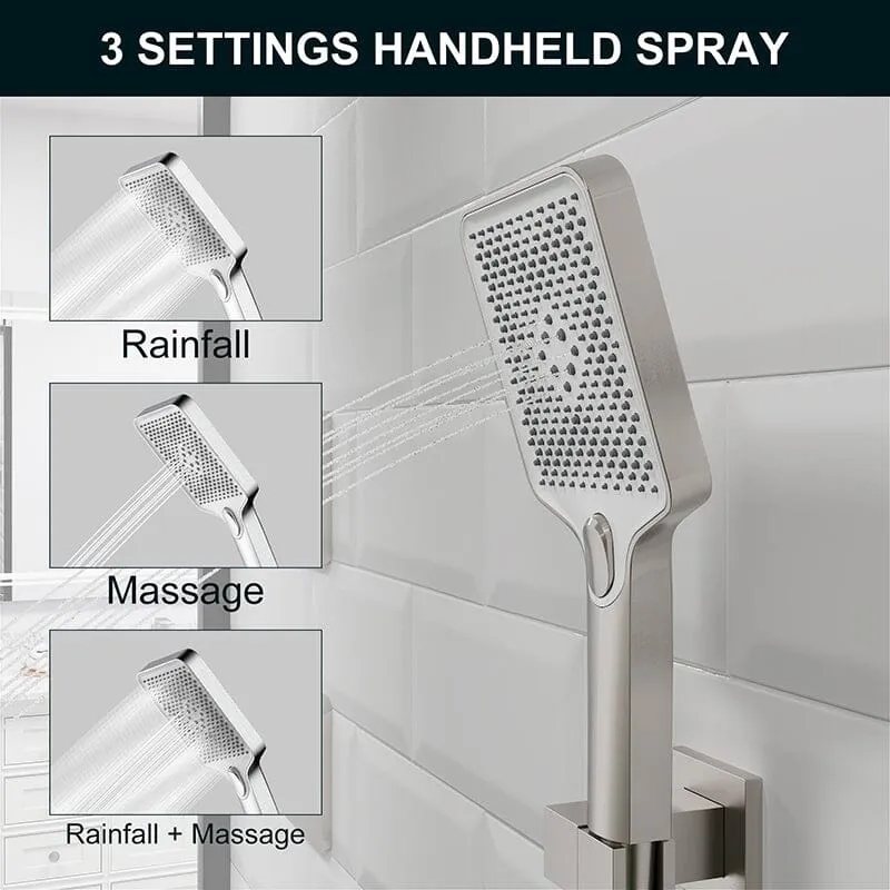 23'' Wall Mounted Waterfall Rain Shower System With 3 Body Sprays & Hand Shower