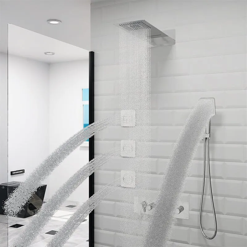 23'' Wall Mounted Waterfall Rain Shower System With 3 Body Sprays & Hand Shower