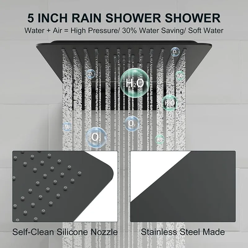 23'' Wall Mounted Waterfall Rain Shower System With 3 Body Sprays & Hand Shower