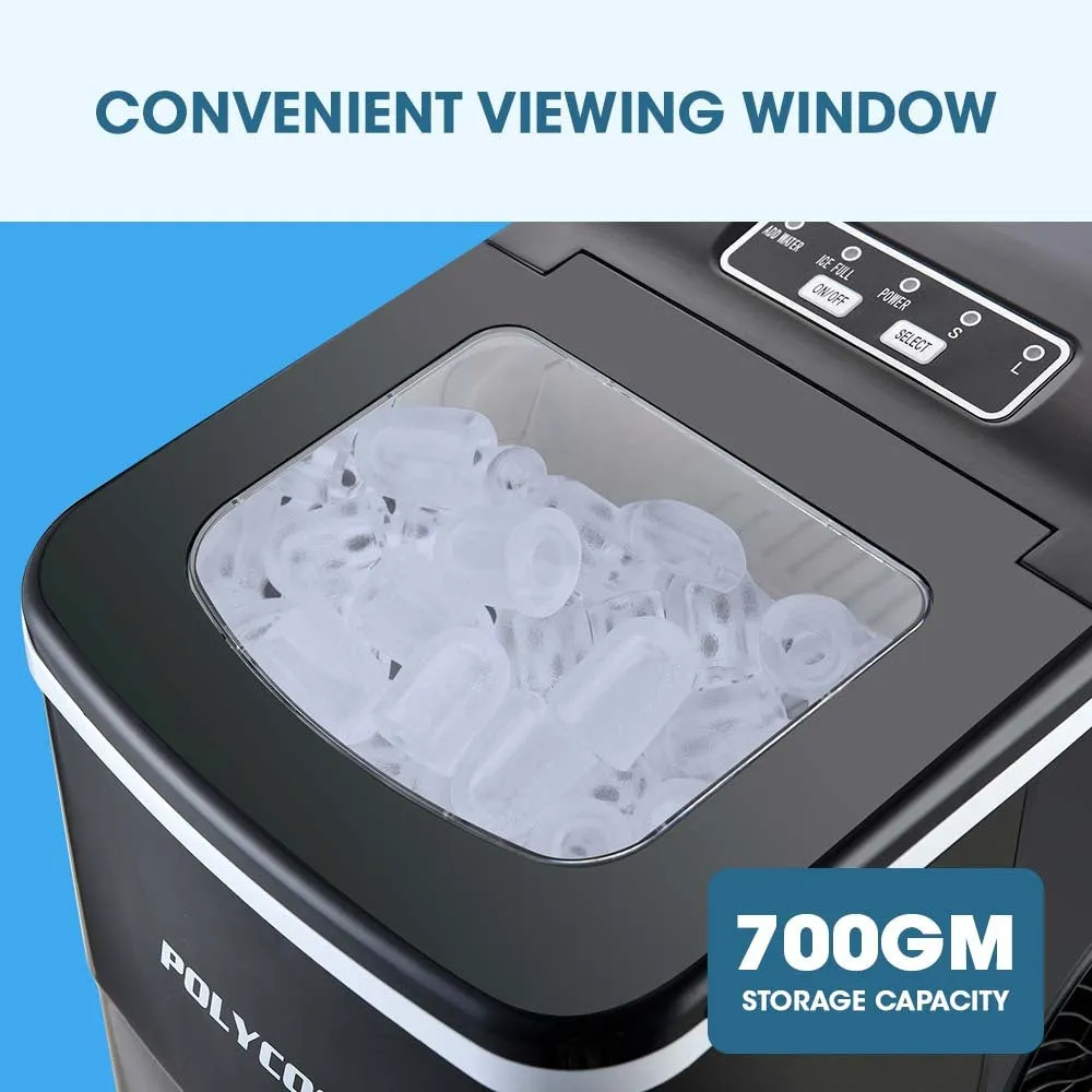 2L Compact Automatic Ice Maker w/ Scoop, Silver - Polycool