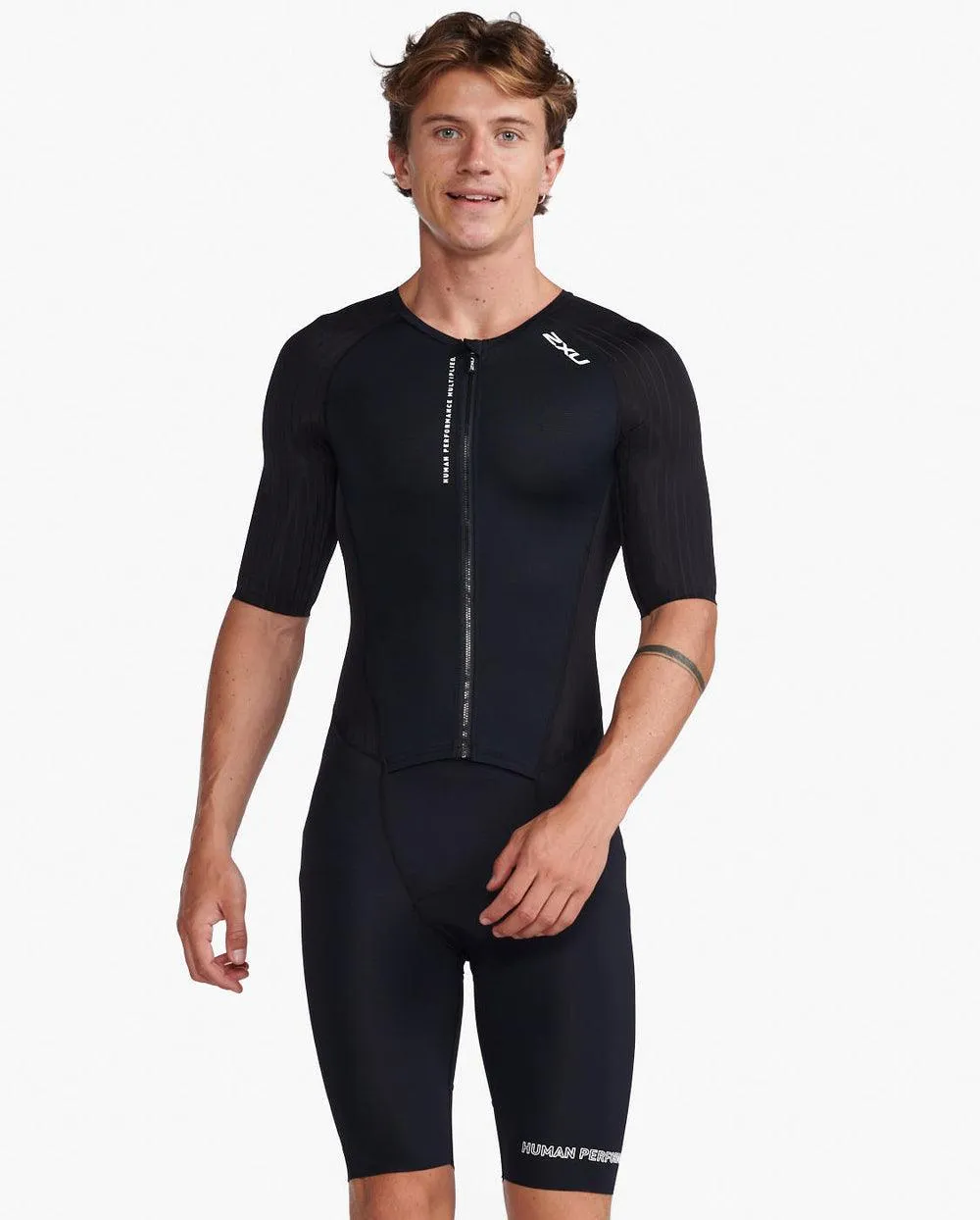 2XU Aero Sleeved Mens Cycling Trisuit (Black/White)