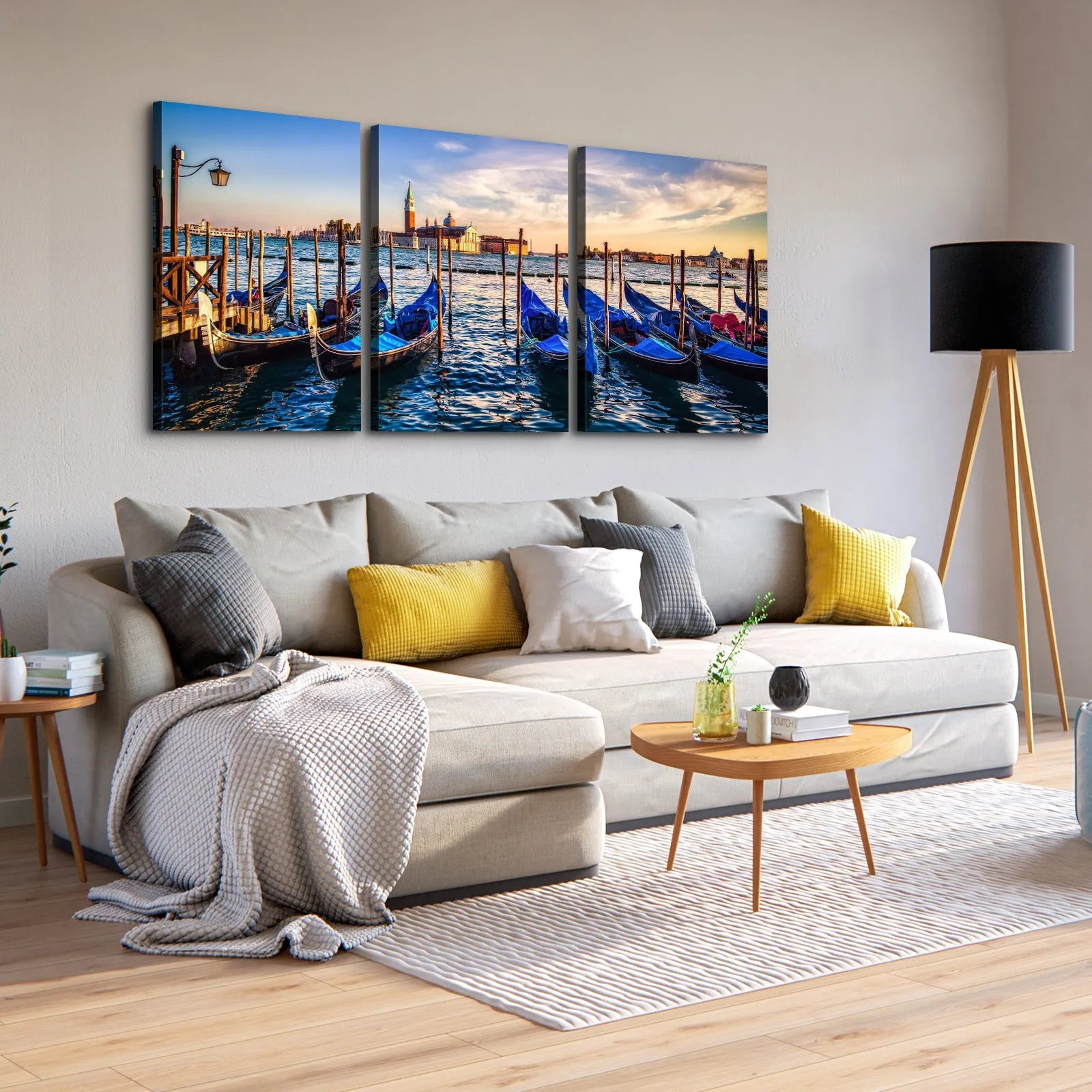 3 Panels Framed Wharf Canvas Wall Art Decor,3 Pieces Mordern Canvas Decoration Painting for Office,Dining room,Living room, Bedroom Decor-Ready to Hang