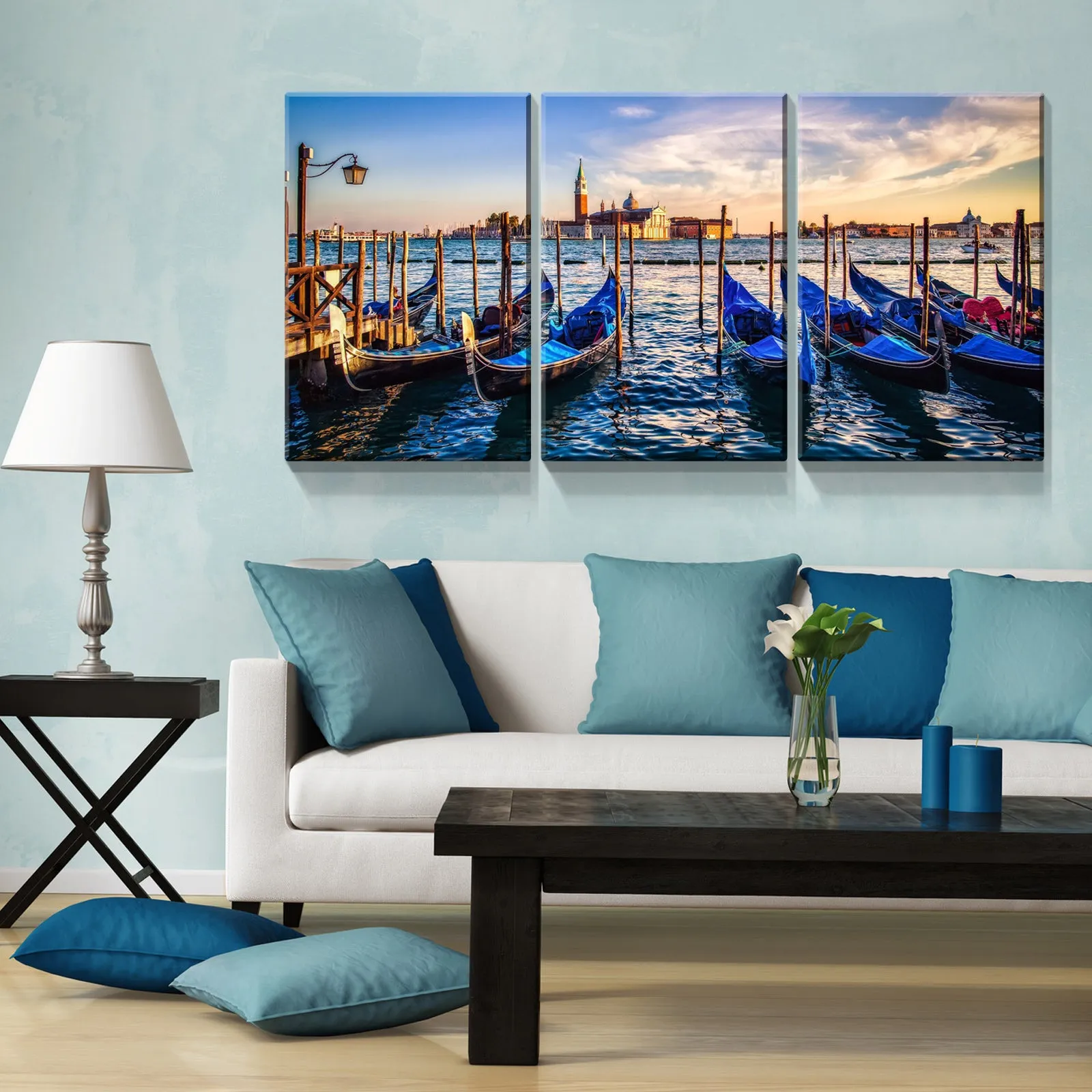 3 Panels Framed Wharf Canvas Wall Art Decor,3 Pieces Mordern Canvas Decoration Painting for Office,Dining room,Living room, Bedroom Decor-Ready to Hang