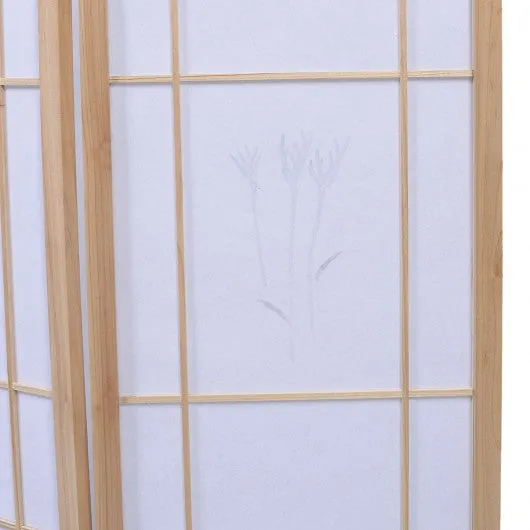 3 Panels Printing Flower Solid Wood Room Screen-Natrual