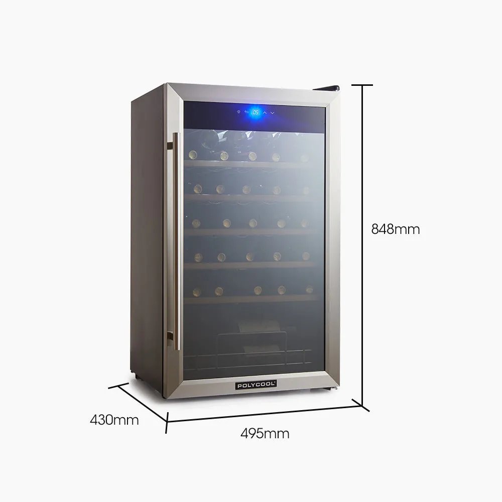 34 Bottle Wine Fridge, UV Protection, Stainless Steel - PolyCool