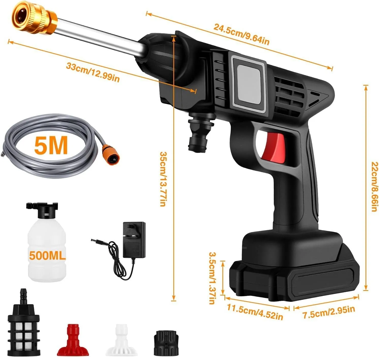 88V Cordless High Pressure Washer Spray Gun Cleaner, 2 Batteries