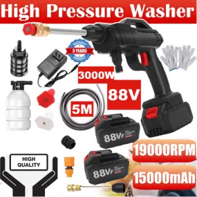 88V Cordless High Pressure Washer Spray Gun Cleaner, 2 Batteries