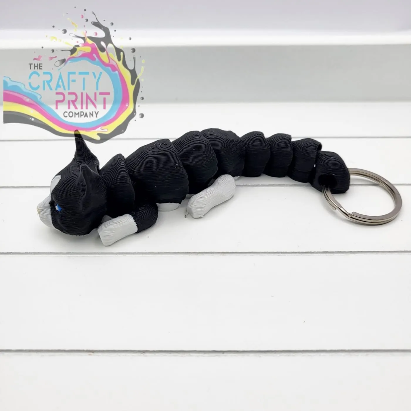 Black & White Cat Articulated Flexi Keyring / Fidget