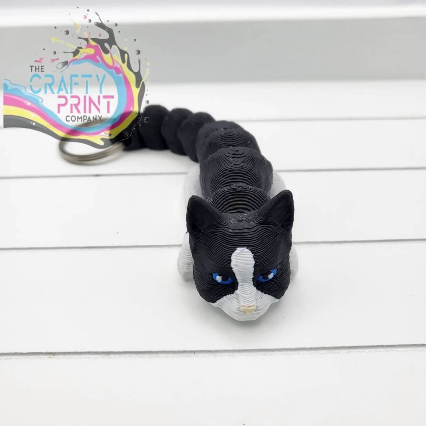 Black & White Cat Articulated Flexi Keyring / Fidget