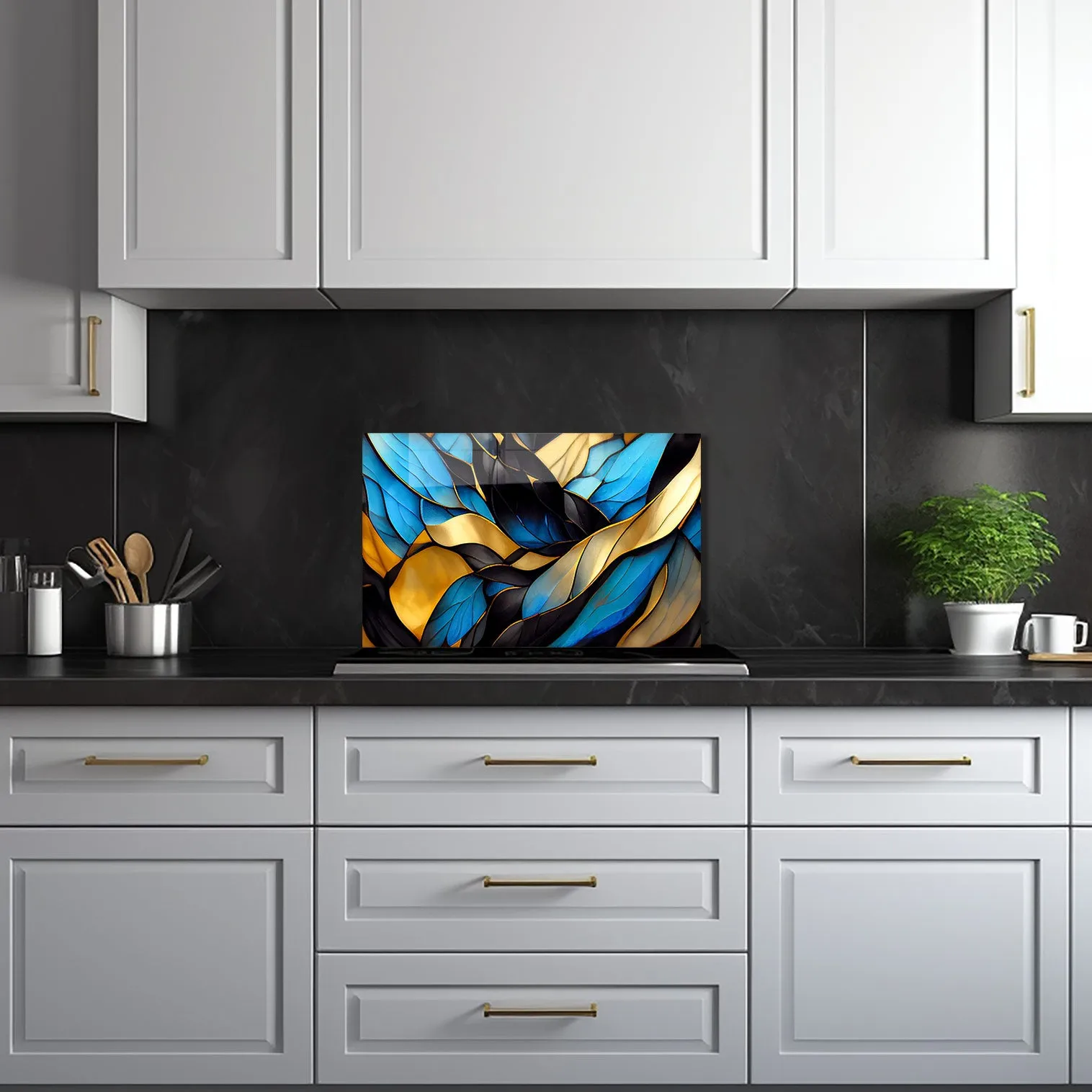 Blue Abstract Waves - Glass Splashback