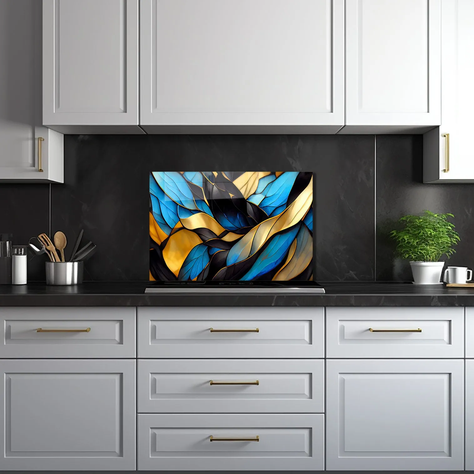 Blue Abstract Waves - Glass Splashback