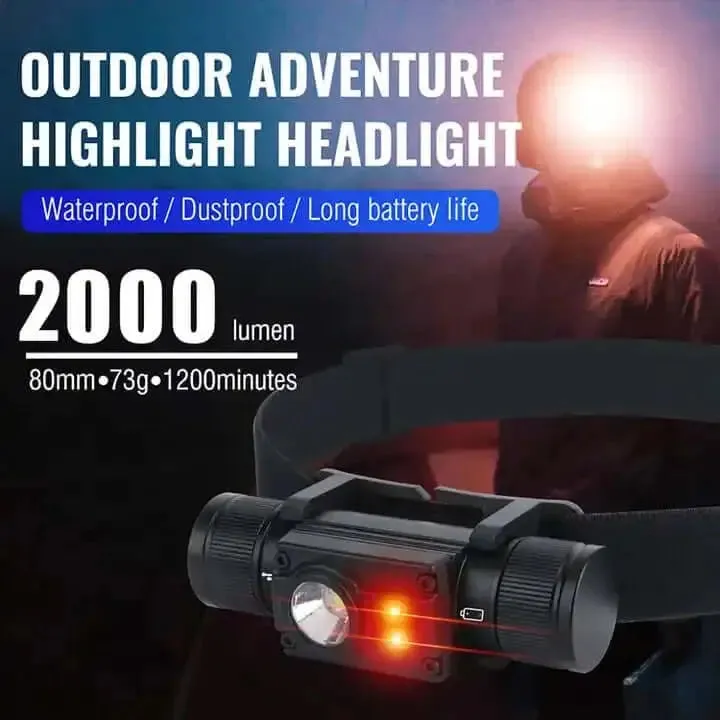 BORUiT HP500 High Power Outdoor Type C Rechargeable SOS Emergency White Red LED Headlamp IPX6