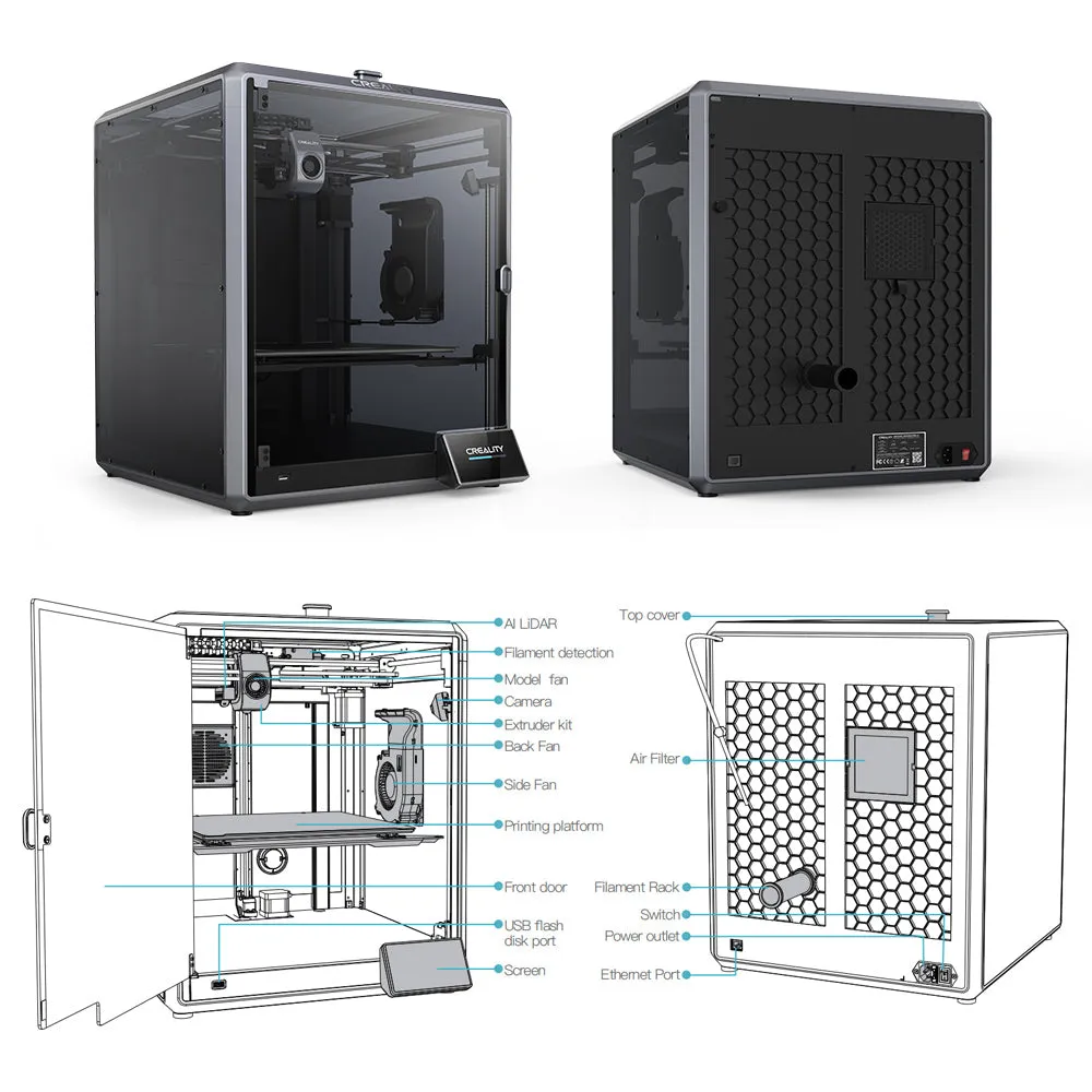 Creality K1 Max 3D Printer 600mm/s Speed 300 x 300 x 300 mm Size 300°C High-Temperature Direct Extruder