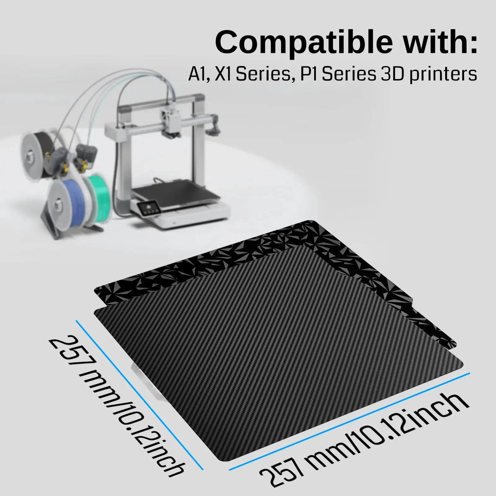 D257A Build Plate Kit, 257x257mm PEO Diamond PET Carbon Fiber Dual Sides, Flexible Spring Steel Platform for 3D Printers