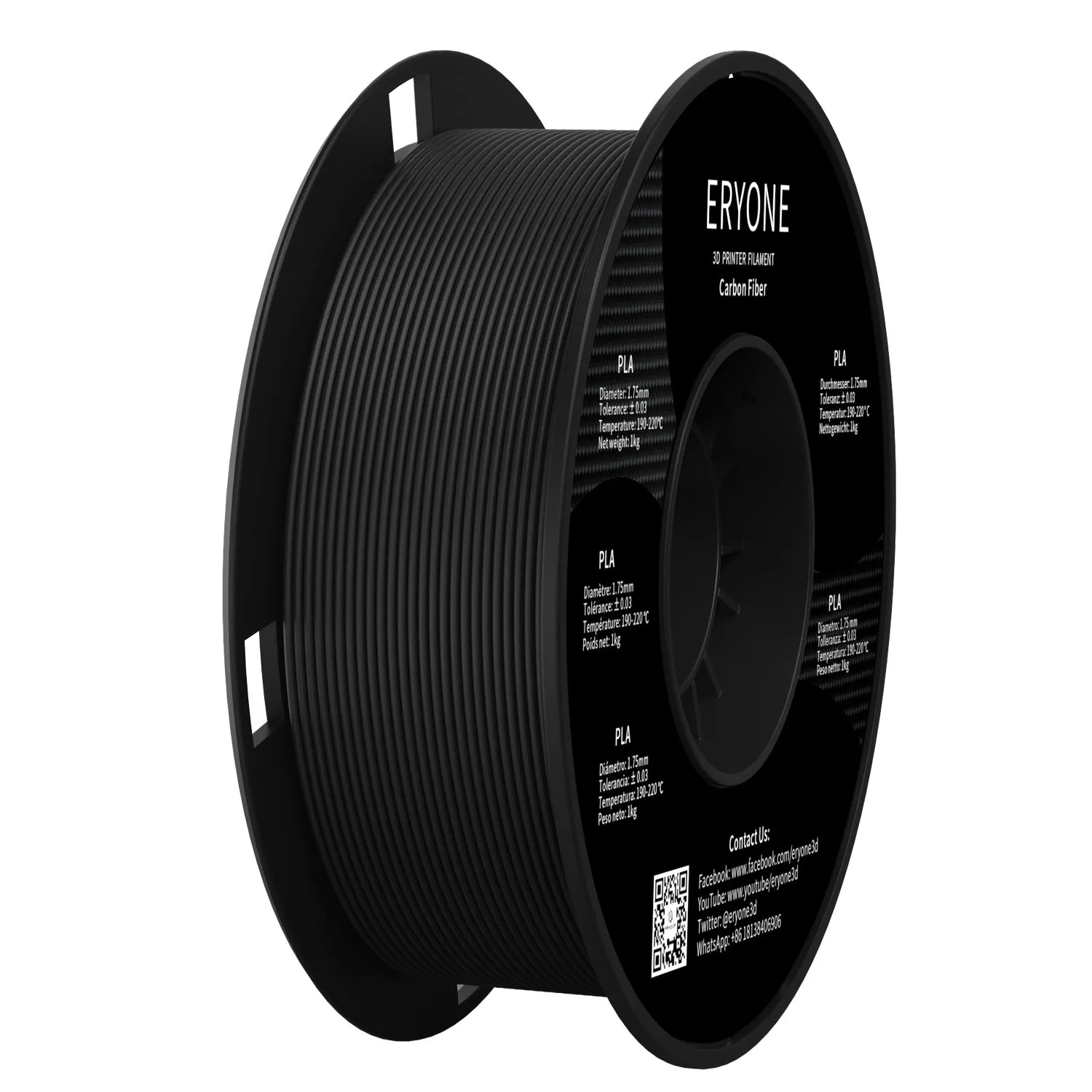 ERYONE Carbon Fiber PLA 3D Printer Filament 1.75mm, Dimensional Accuracy  /- 0.05 mm 1kg (2.2LBS)/Spool