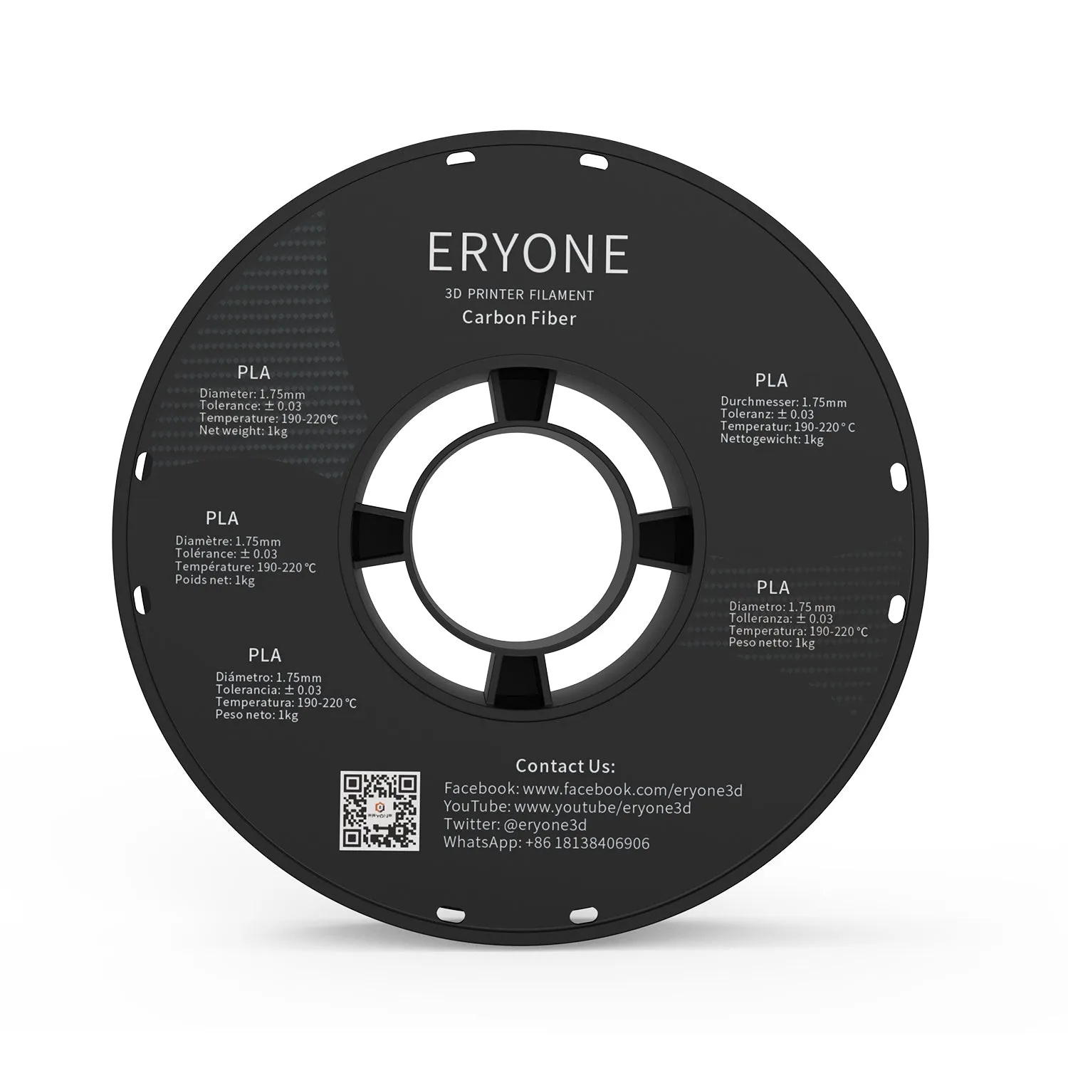 ERYONE Carbon Fiber PLA 3D Printer Filament 1.75mm, Dimensional Accuracy  /- 0.05 mm 1kg (2.2LBS)/Spool