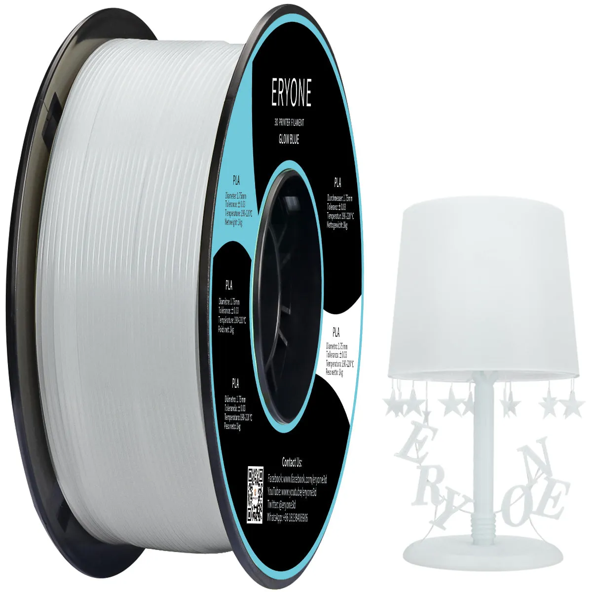 ERYONE Luminous PLA 3D Printer Filament 1.75mm, Dimensional Accuracy  /- 0.05 mm, 1kg (2.2LBS) / Spool