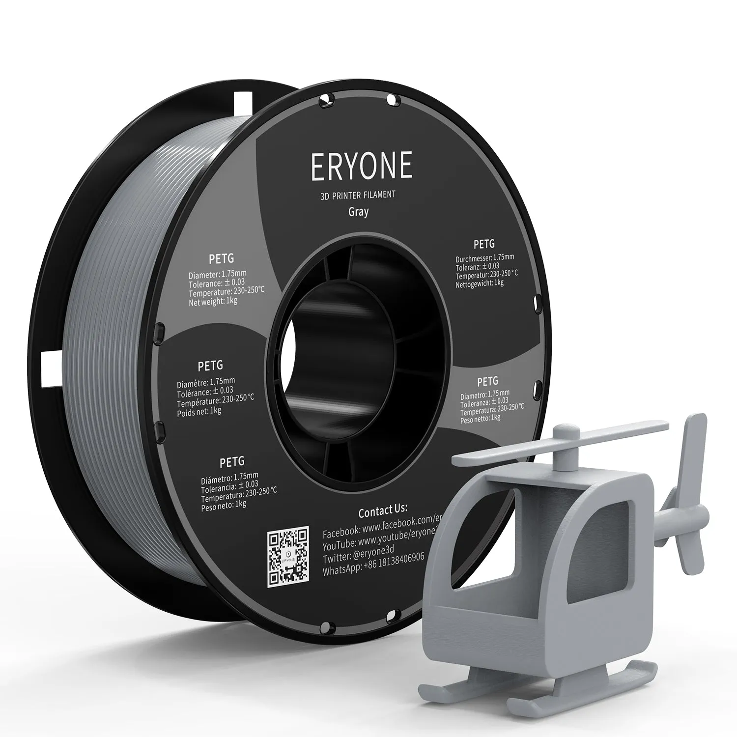 ERYONE PETG Filament, 1.75mm ±0.03mm Filament for 3D Printer, 1KG(2.2LBS)/ Spool