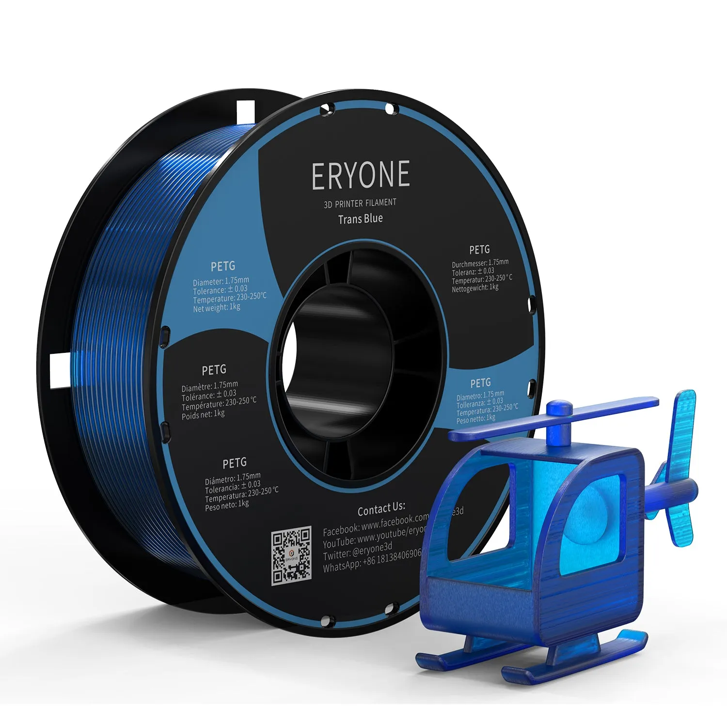 ERYONE PETG Filament, 1.75mm ±0.03mm Filament for 3D Printer, 1KG(2.2LBS)/ Spool