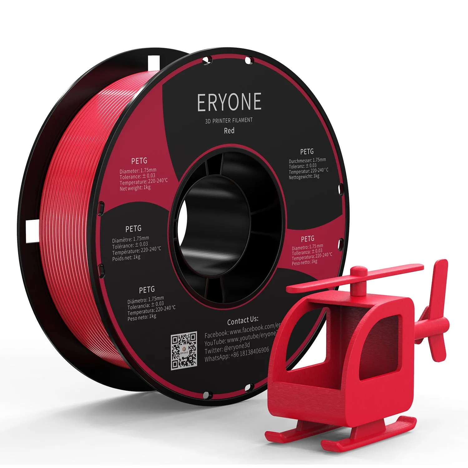 ERYONE PETG Filament, 1.75mm ±0.03mm Filament for 3D Printer, 1KG(2.2LBS)/ Spool