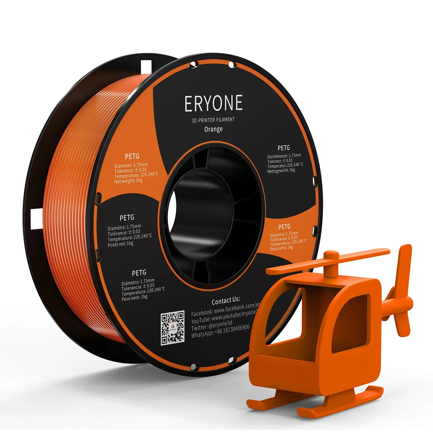 ERYONE PETG Filament, 1.75mm ±0.03mm Filament for 3D Printer, 1KG(2.2LBS)/ Spool