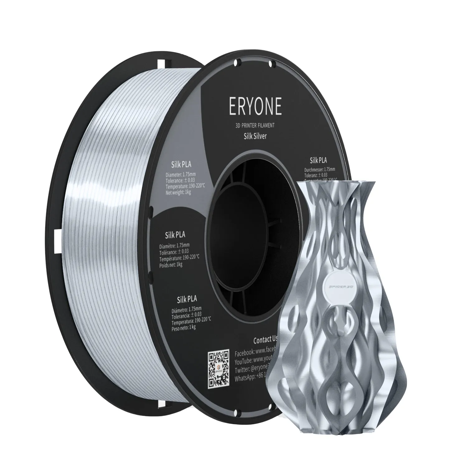 ERYONE Silk PLA Filament 1.75mm, Silky Shiny 3D Printing Material for 3D Printer and 3D Pen, 1kg 1 Spool, 1.75mm