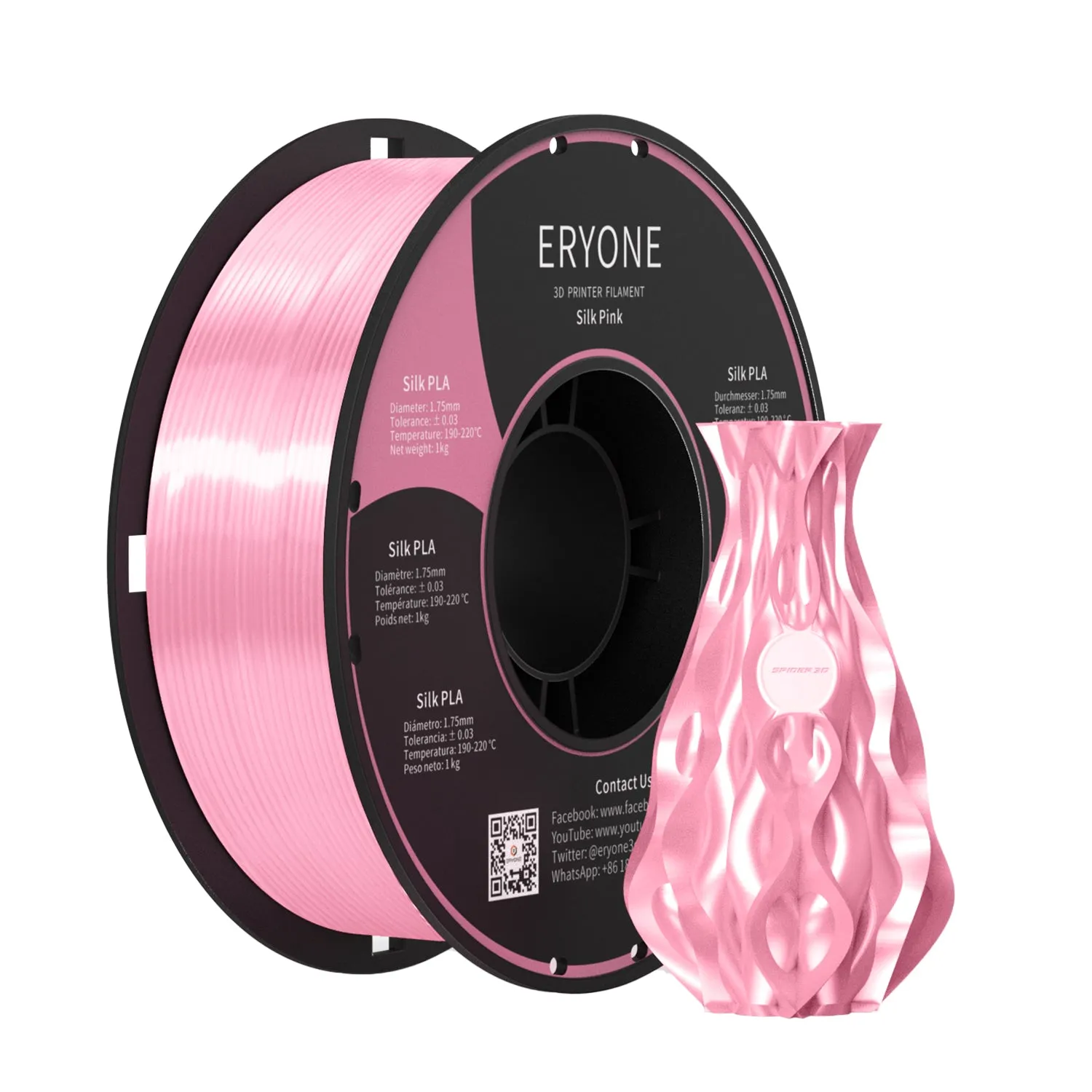 ERYONE Silk PLA Filament 1.75mm, Silky Shiny 3D Printing Material for 3D Printer and 3D Pen, 1kg 1 Spool, 1.75mm